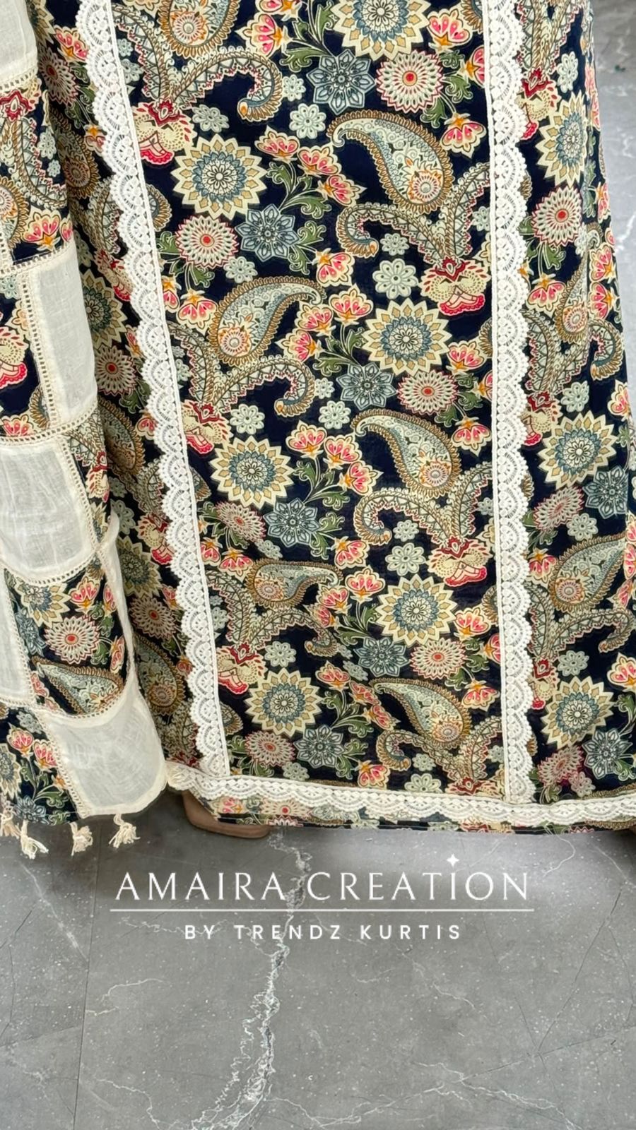 Premium Cotton Navy Blue colour Unstitched Suit With Beautiful Lace Detailing