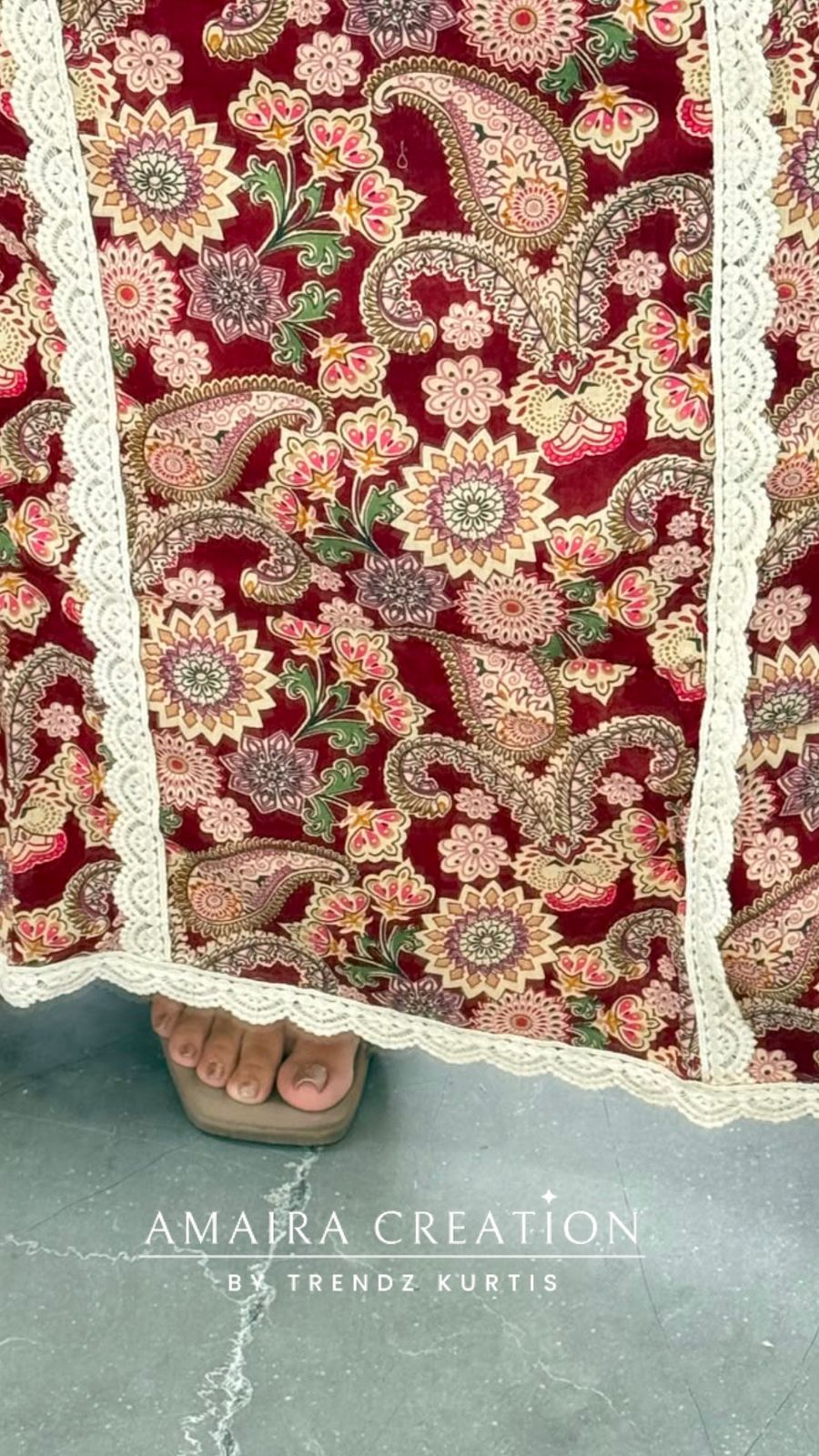 Premium Cotton Maroon colour Unstitched Suit With Beautiful Lace Detailing