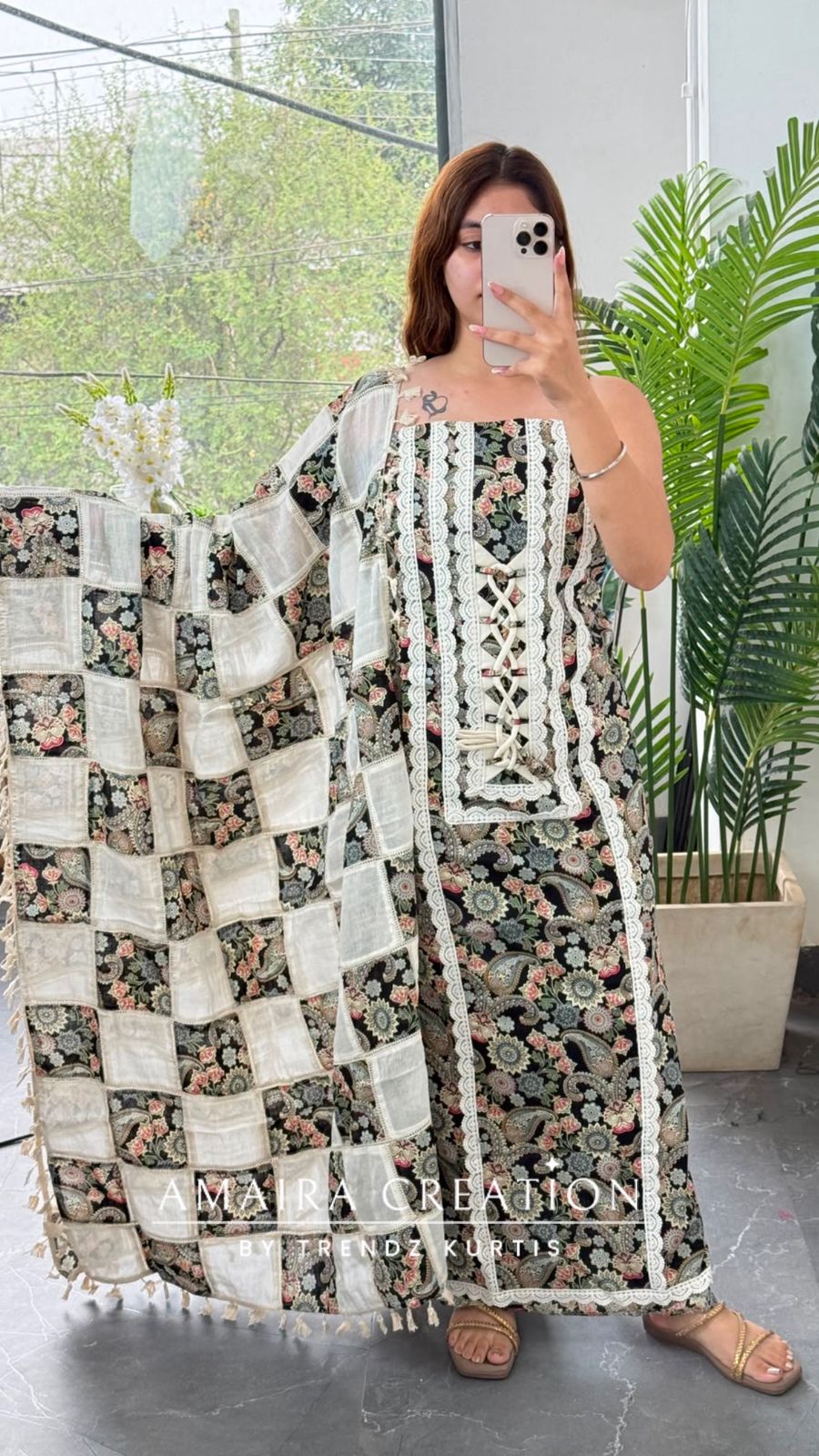 Premium Cotton Black colour Unstitched Suit With Beautiful Lace Detailing
