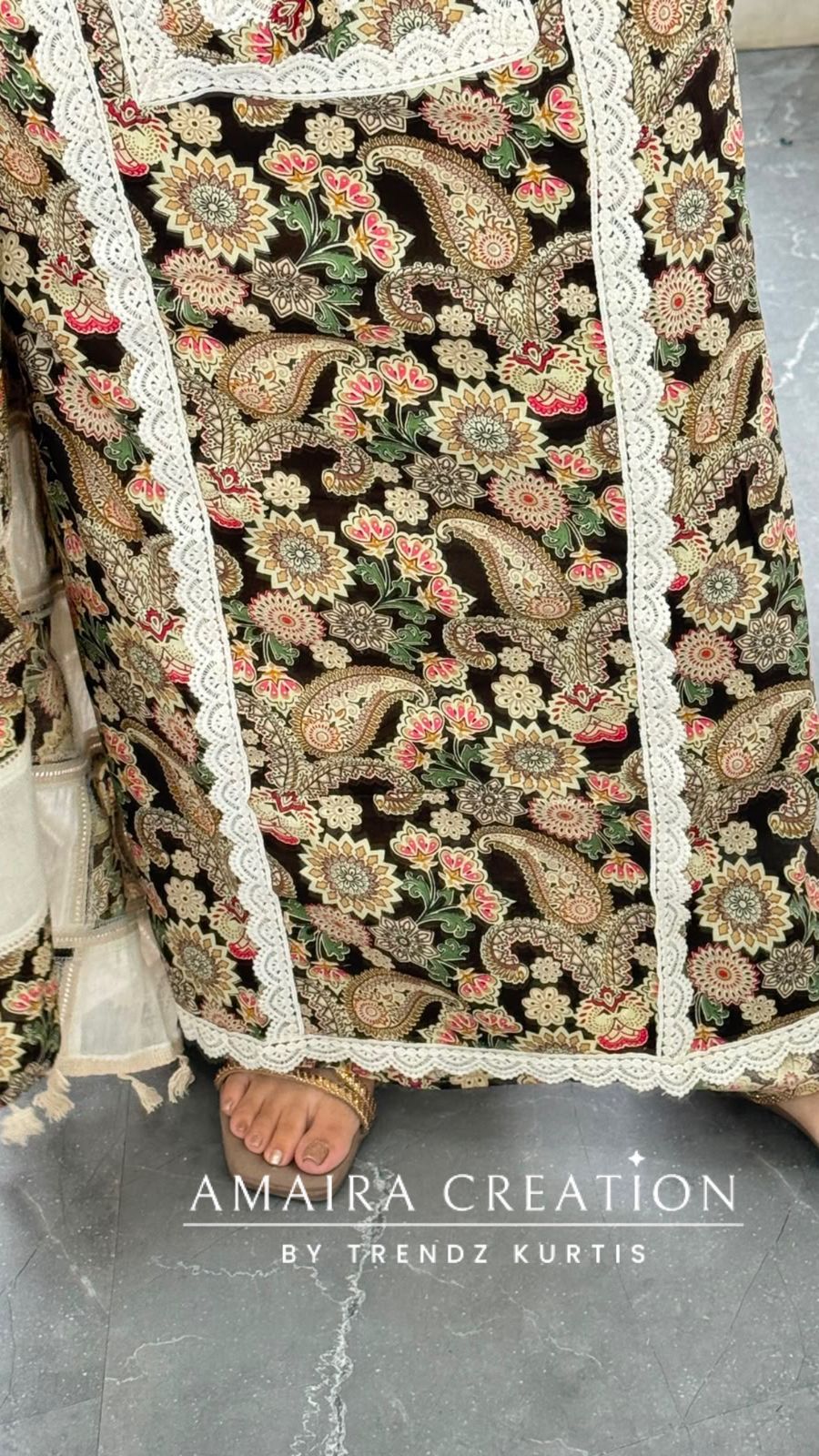 Premium Cotton Brown colour Unstitched Suit With Beautiful Lace Detailing