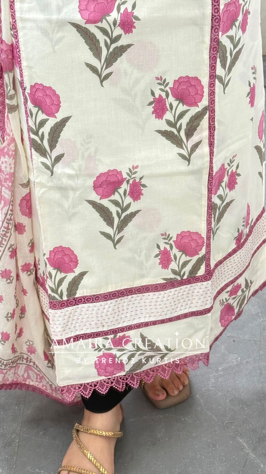 Premium Cotton Off White Lavender Floral Print Unstitch Suit