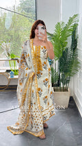 Premium Cotton Off White Mustard Floral Print Unstitch Suit