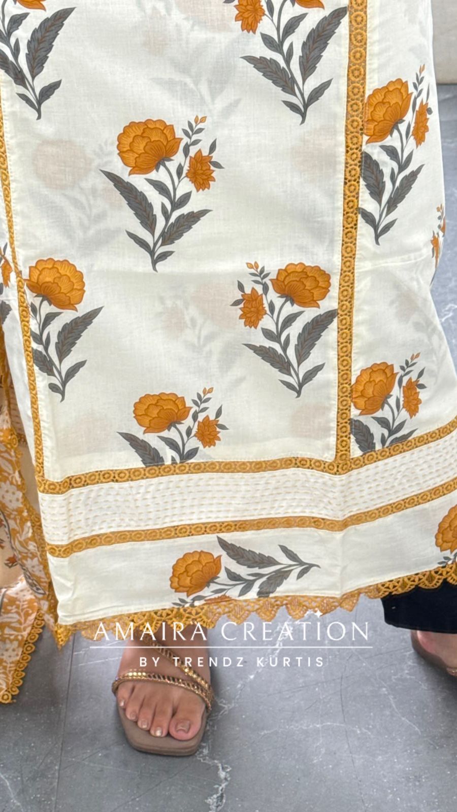 Premium Cotton Off White Mustard Floral Print Unstitch Suit