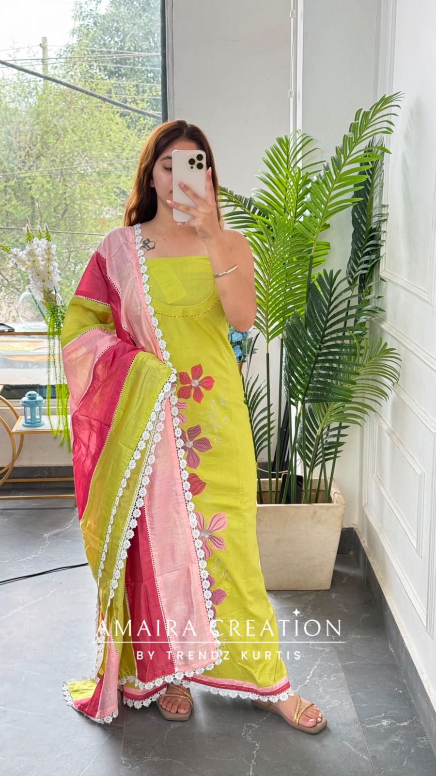 Premium Reyon Lime Green Colour Multi Thread Embroidery Unstitched Suit With Beautiful Dupatta
