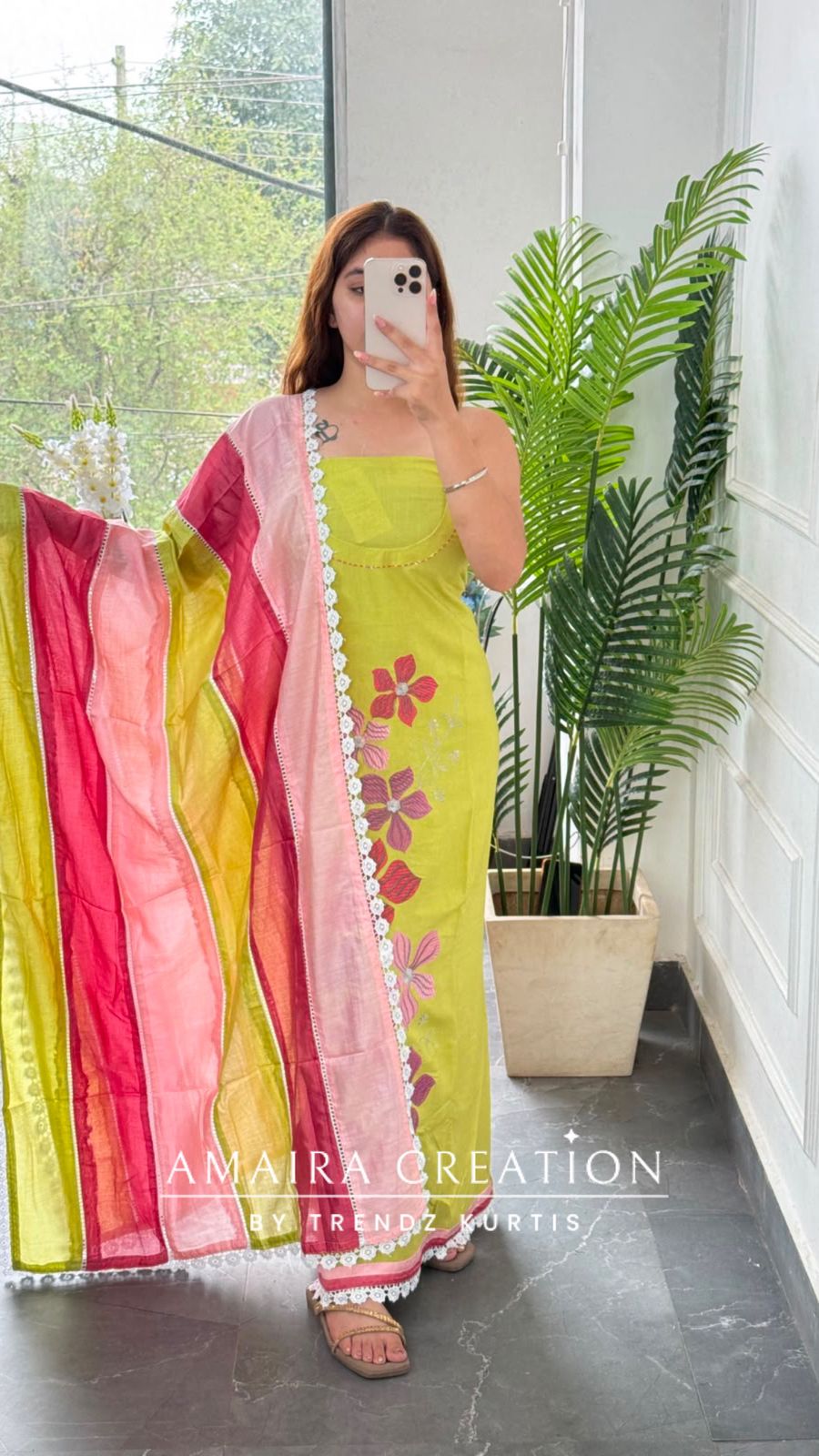 Premium Reyon Lime Green Colour Multi Thread Embroidery Unstitched Suit With Beautiful Dupatta
