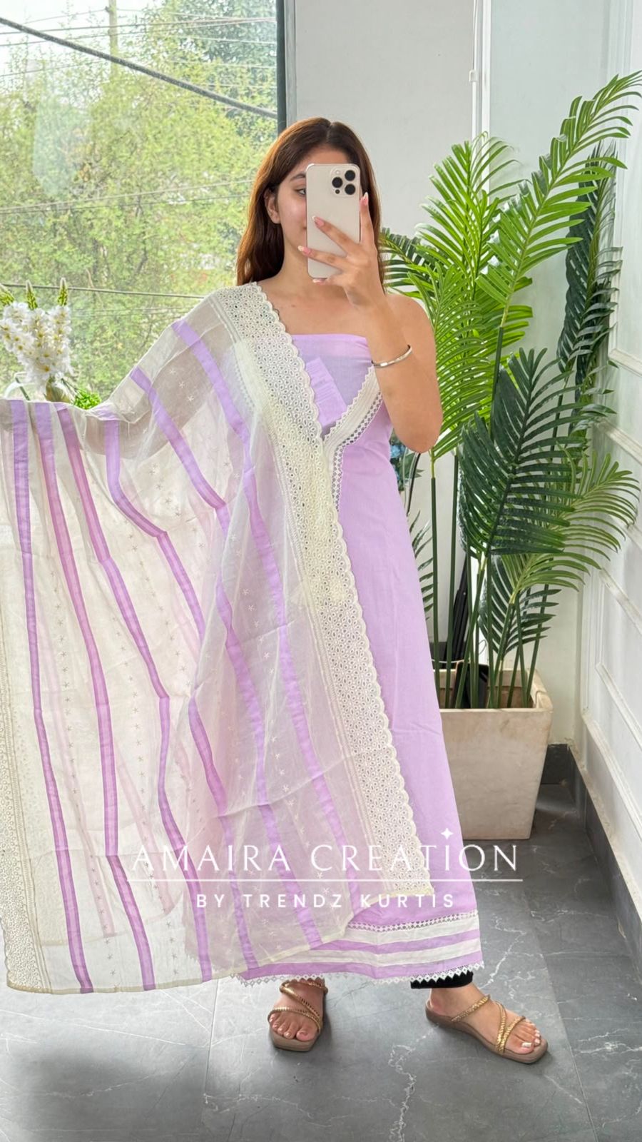 Premium Cotton Lavender Colour Unstitch Suit With Cut Work Chikankari Dupatta