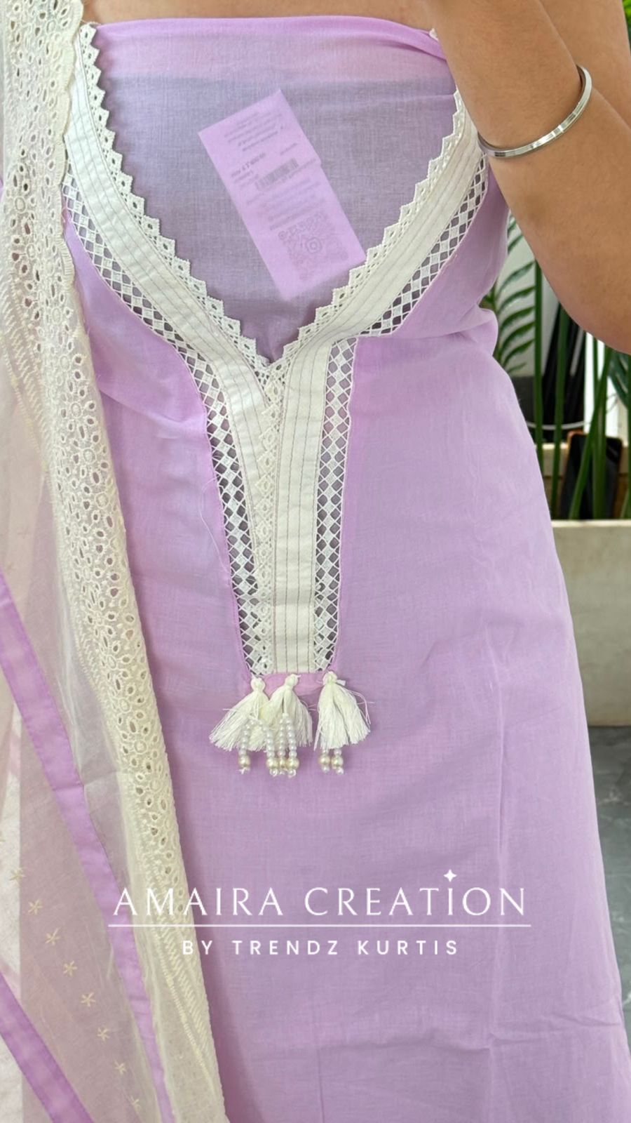 Premium Cotton Lavender Colour Unstitch Suit With Cut Work Chikankari Dupatta