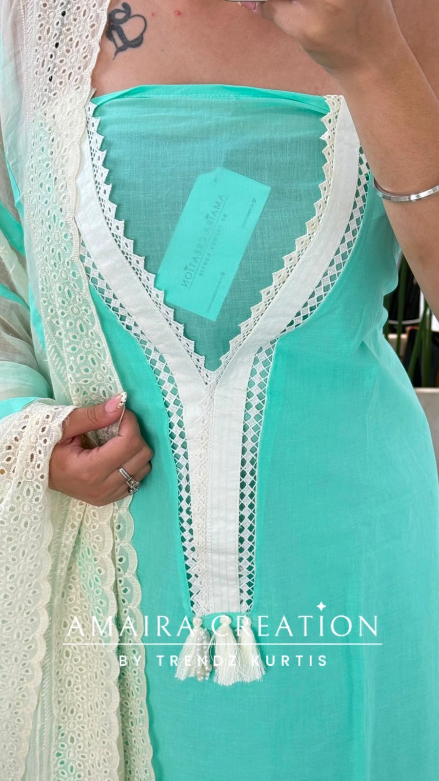 Premium Cotton Sea green Colour Unstitch Suit With Cut Work Chikankari Dupatta