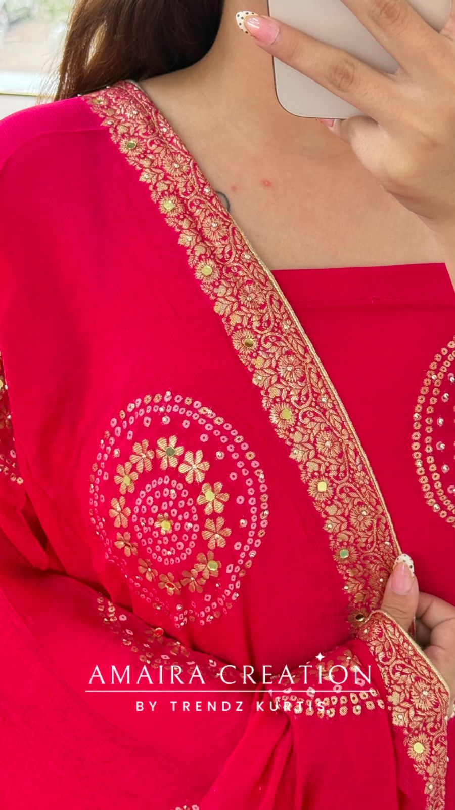 Premium Chinnon Magenta Colour Unstitched Suit With Beautiful Chinnon Dupatta