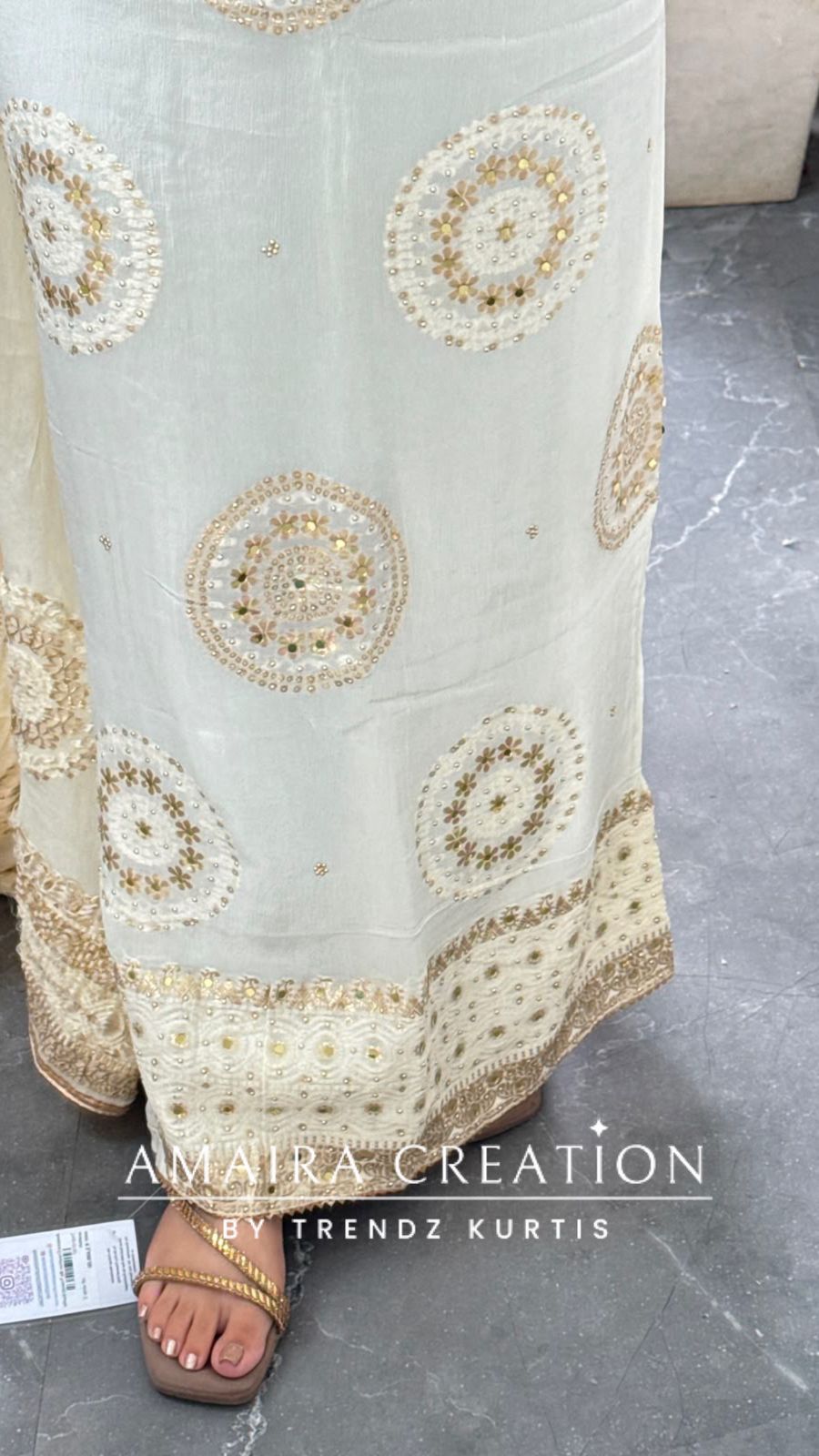 Premium Chinnon Off white Colour Unstitched Suit With Beautiful Chinnon Dupatta