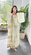 Premium Chinnon Off white Colour Unstitched Suit With Beautiful Chinnon Dupatta