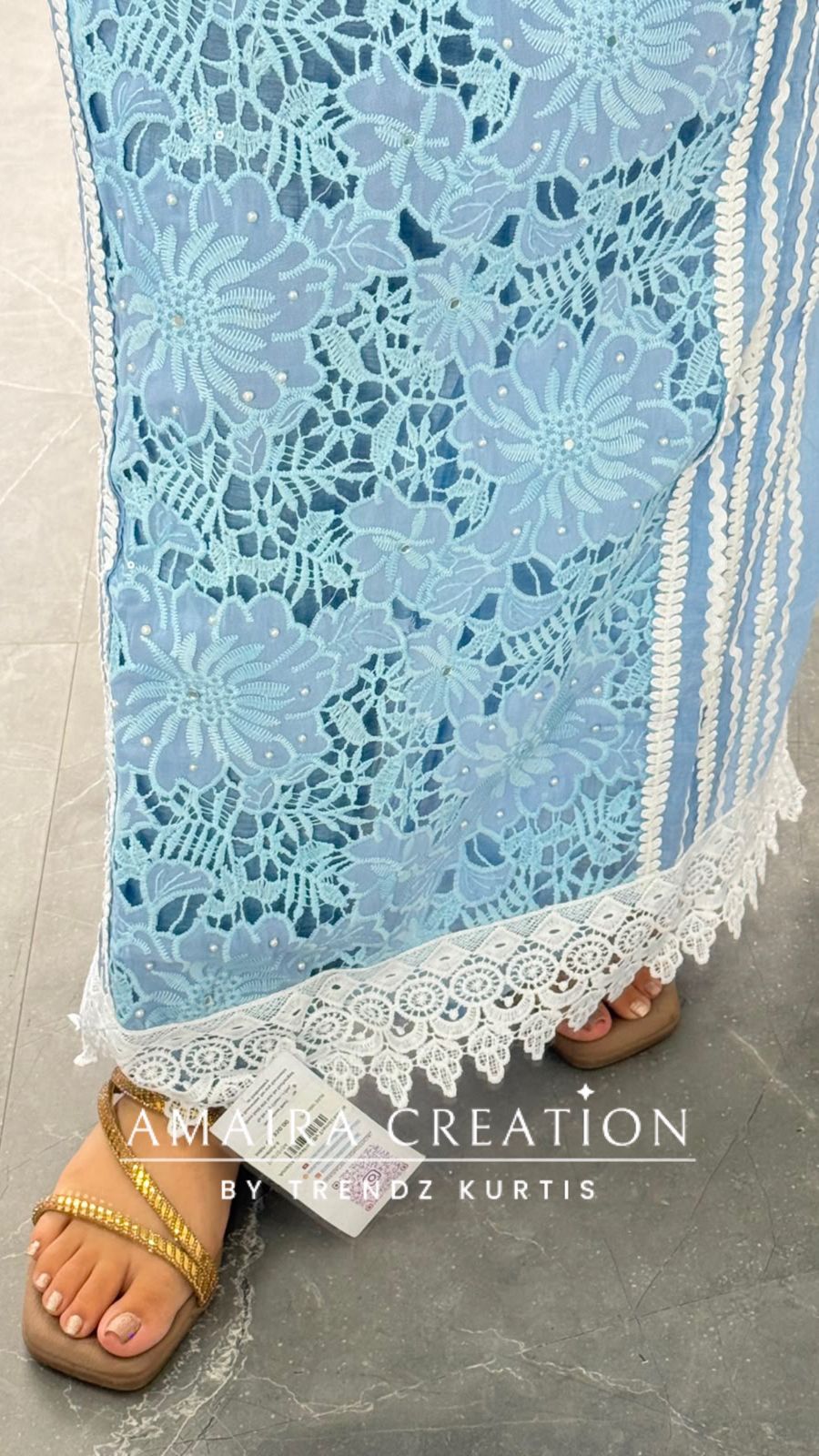 Premium MulChanderi Powder Blue Colour Unstitched Suit With Hand Print Dupatta