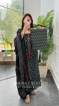 Premium Cotton Black Colour Red Thread Embroidery Detailing Unstitch Suit