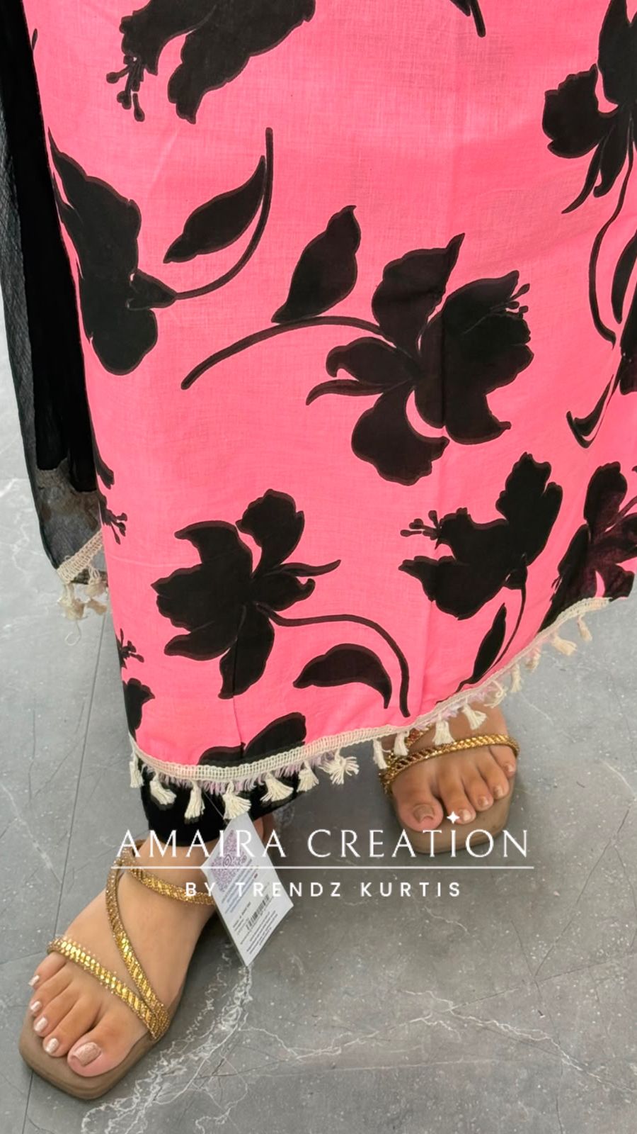 Premium Cotton Pink Black Colour Unstitched Suit With Chiffon Dupatta And Cut Work Detailing Bottom