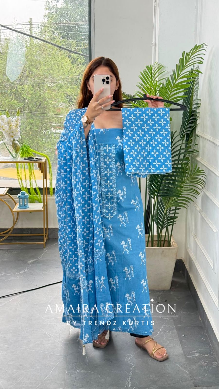 Premium Cotton Powder Blue Colour Unstitched Suit