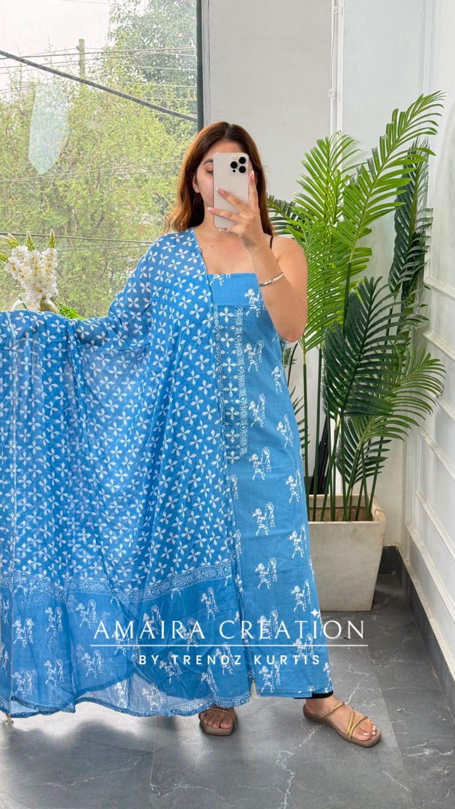 Premium Cotton Powder Blue Colour Unstitched Suit