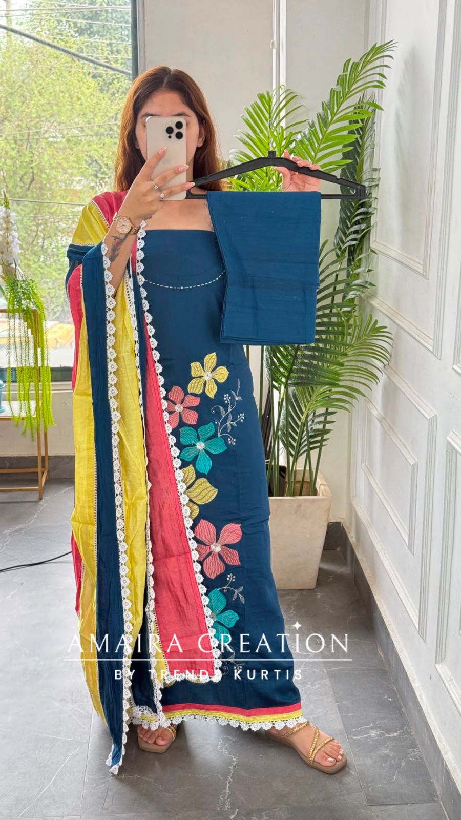 Premium Reyon Blue Colour Multi Thread Embroidery Unstitched Suit With Beautiful Dupatta