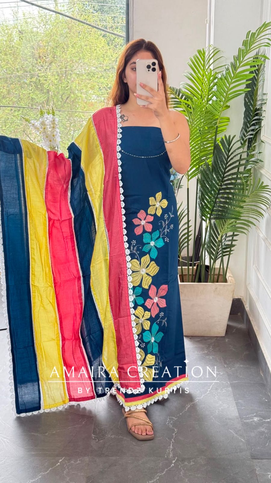 Premium Reyon Blue Colour Multi Thread Embroidery Unstitched Suit With Beautiful Dupatta