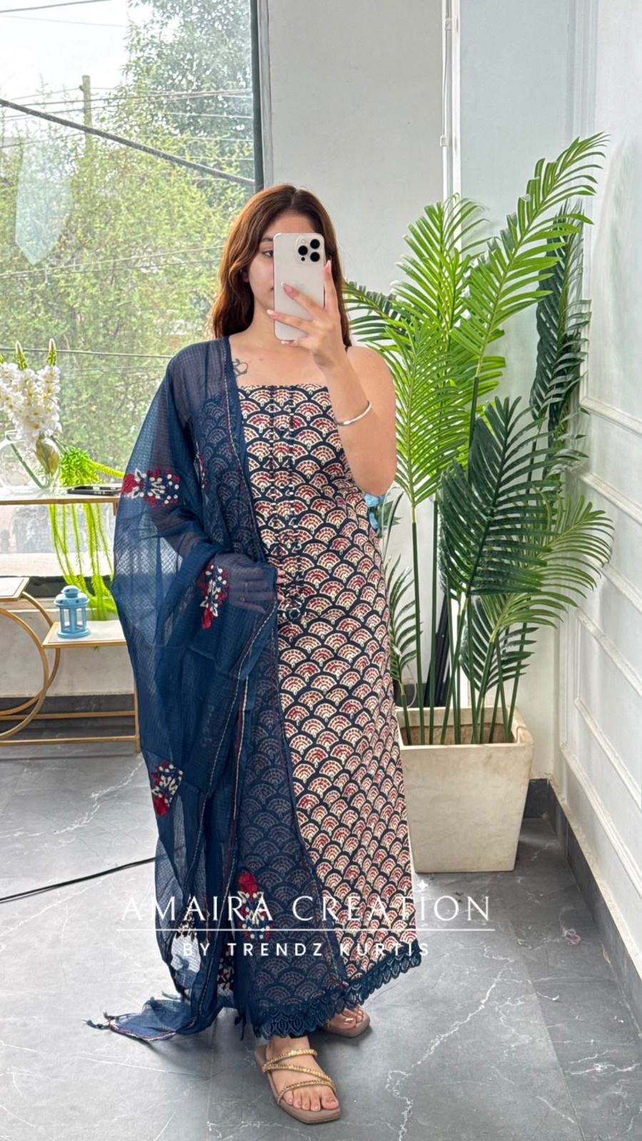 Premium Cotton Navy Blue Colour Unstitched Suit With Beautiful Kota Doria Thread Embroidery Dupatta