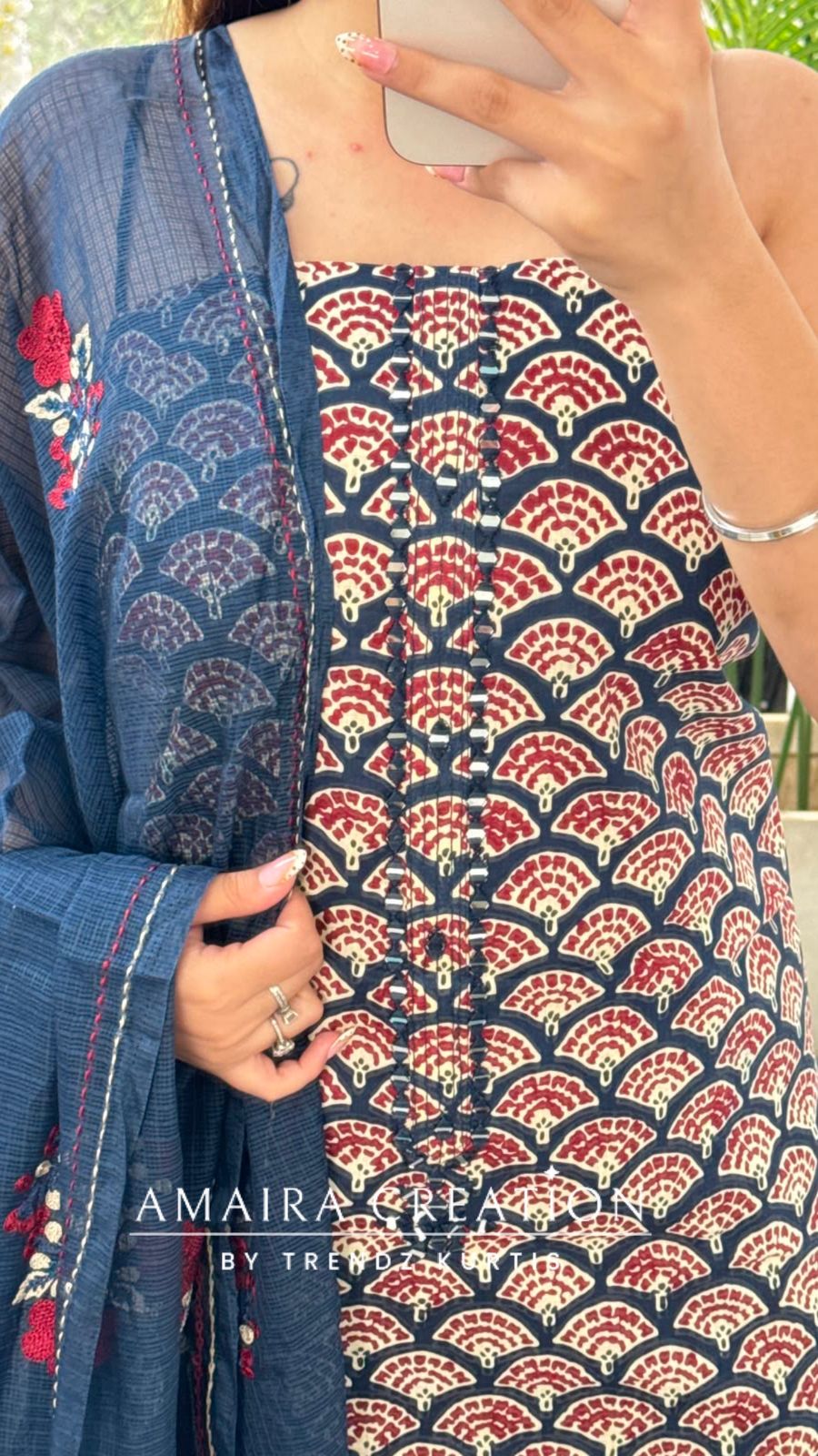 Premium Cotton Navy Blue Colour Unstitched Suit With Beautiful Kota Doria Thread Embroidery Dupatta