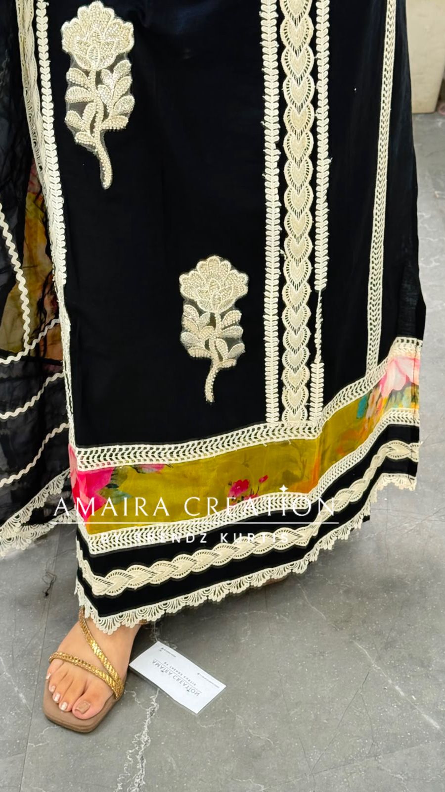 Premium Cotton Lace n Thread Embroidery Detailing Unstitched Suit With Organza Dupatta