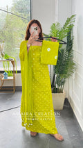 Premium Cotton Parrot Green Colour Bandhni Print Unstitched Suit With Chiffon Dupatta