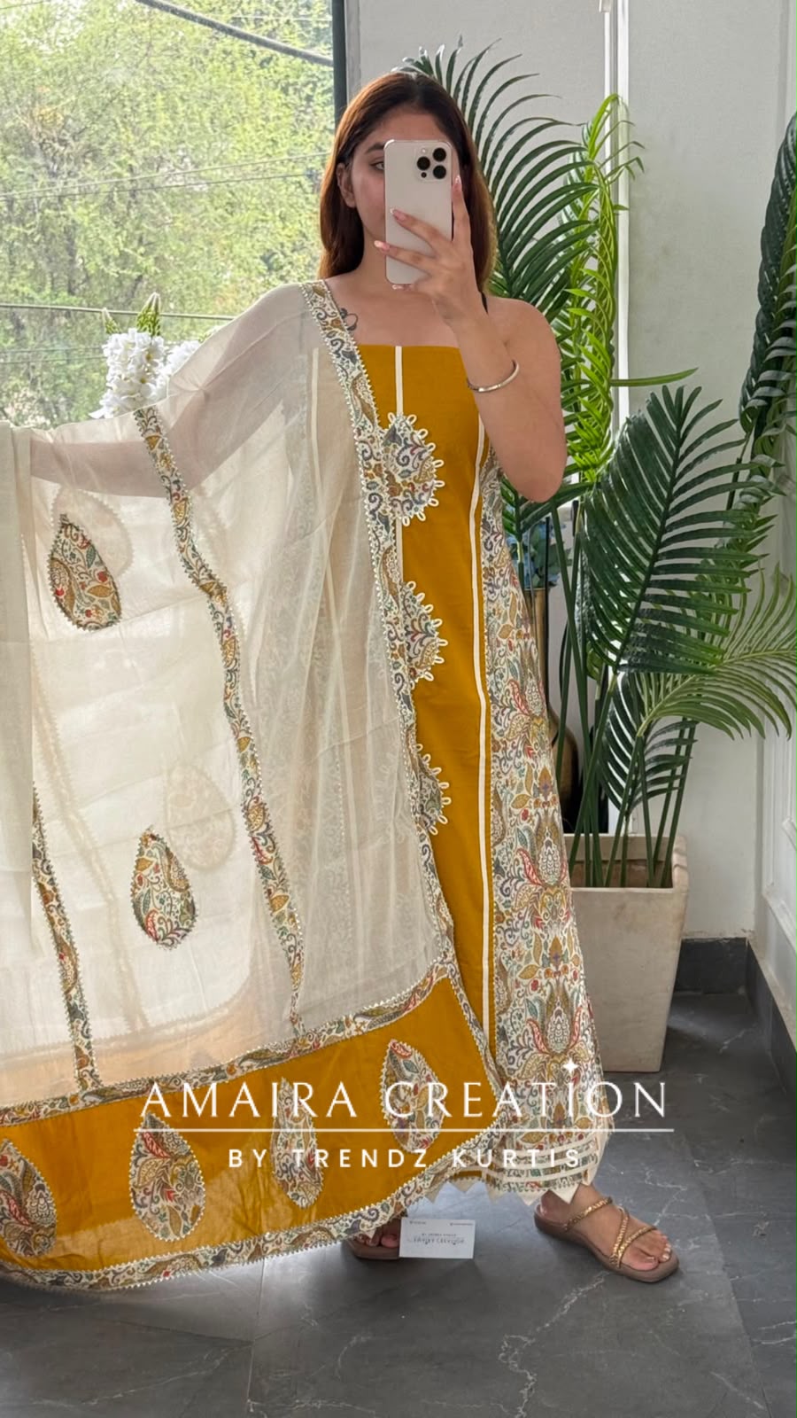 Premium Cotton Mustard Colour Unstitched Suit With Beautiful Lace Detailing