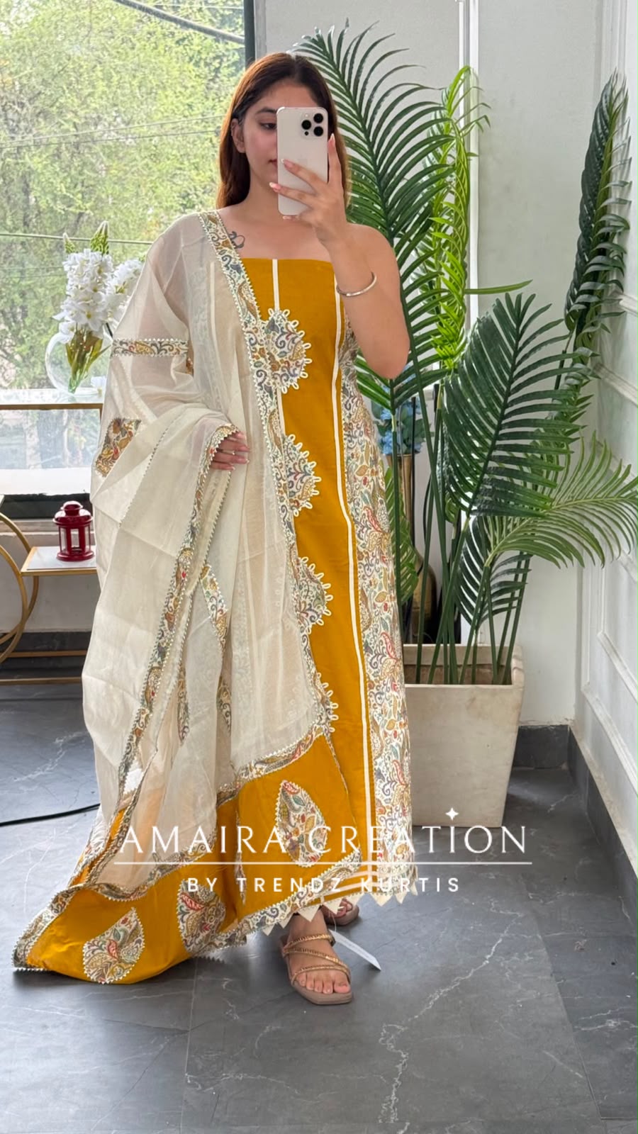 Premium Cotton Mustard Colour Unstitched Suit With Beautiful Lace Detailing
