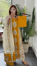Premium Cotton Mustard Colour Unstitched Suit With Beautiful Lace Detailing