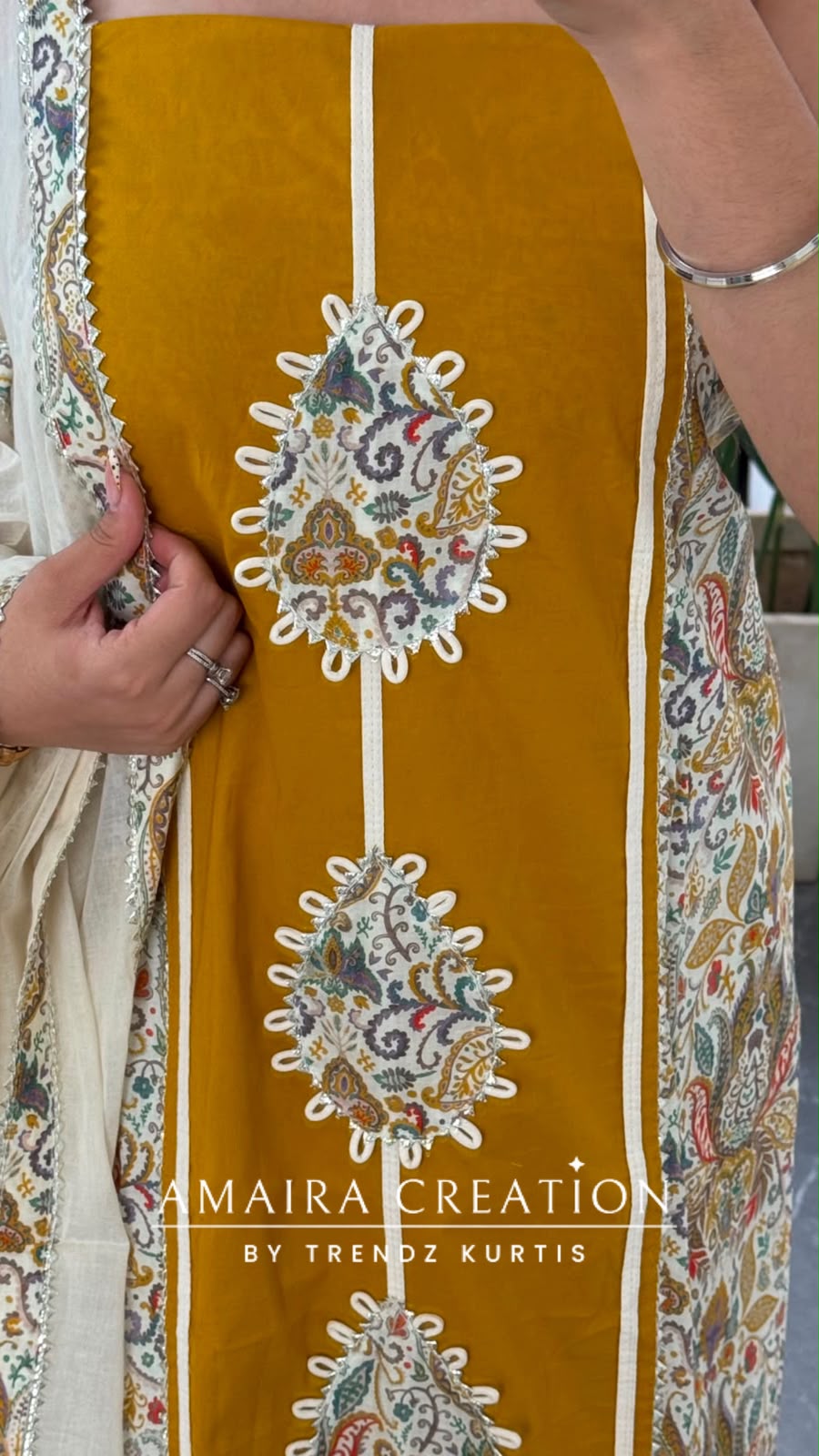 Premium Cotton Mustard Colour Unstitched Suit With Beautiful Lace Detailing