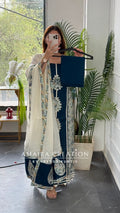 Premium Cotton Navy blue Colour Unstitched Suit With Beautiful Lace Detailing