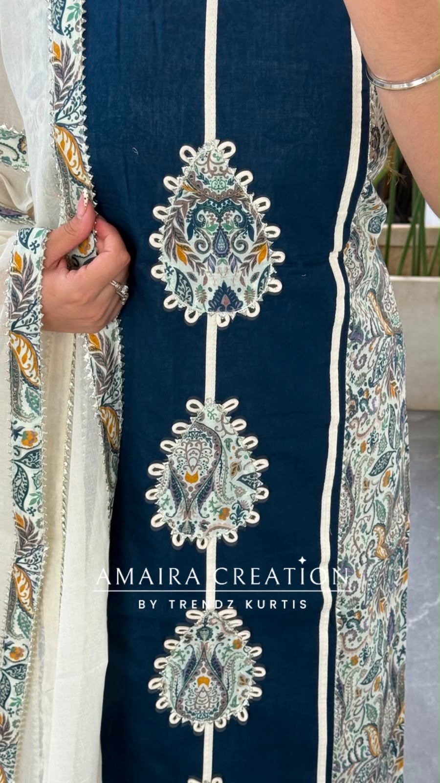 Premium Cotton Navy blue Colour Unstitched Suit With Beautiful Lace Detailing