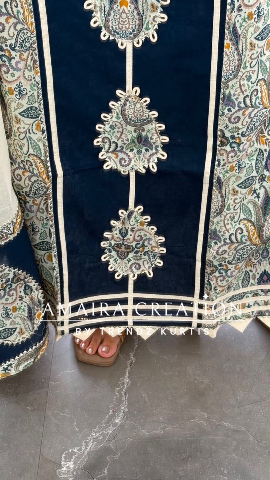 Premium Cotton Navy blue Colour Unstitched Suit With Beautiful Lace Detailing