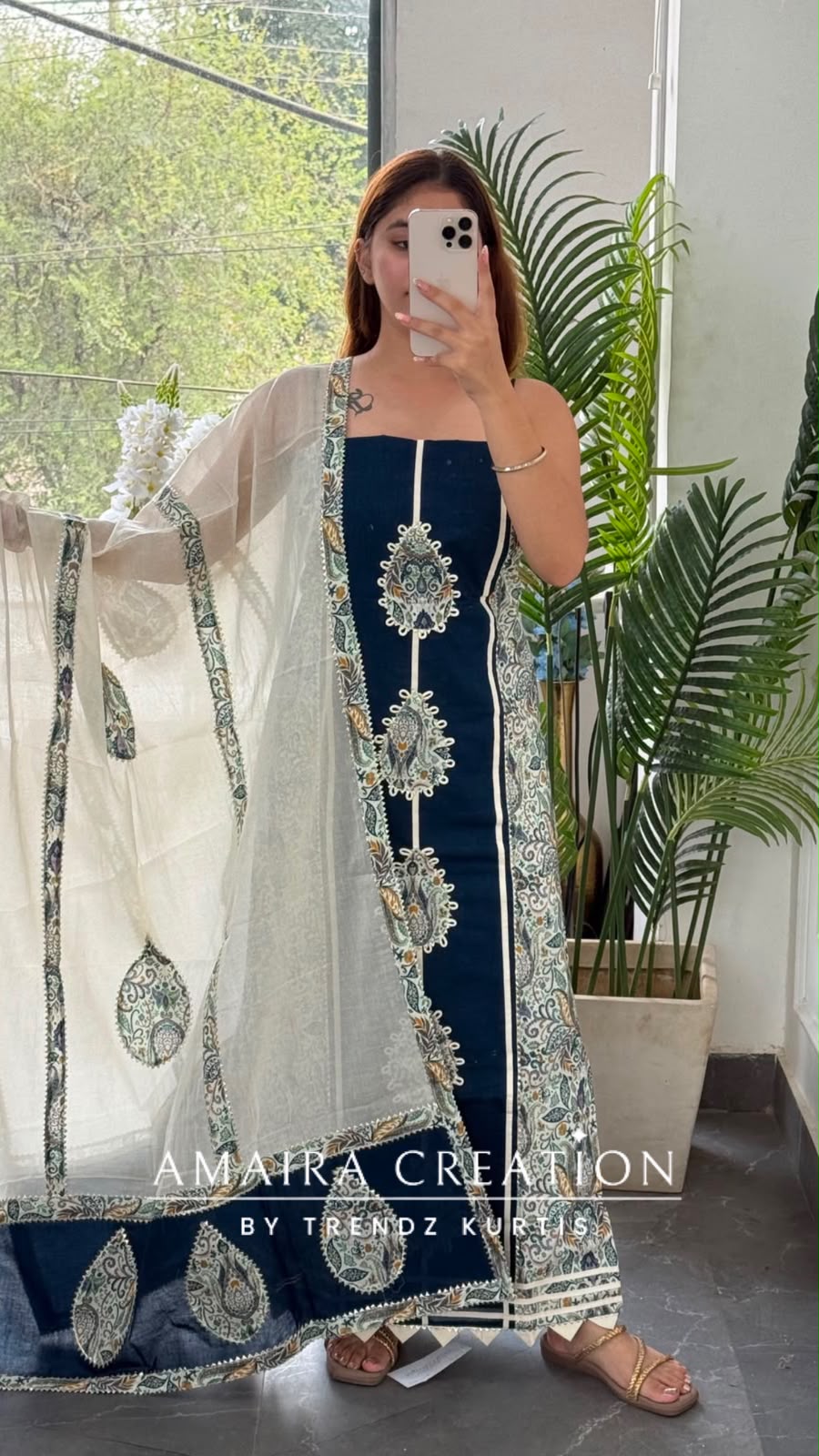 Premium Cotton Navy blue Colour Unstitched Suit With Beautiful Lace Detailing