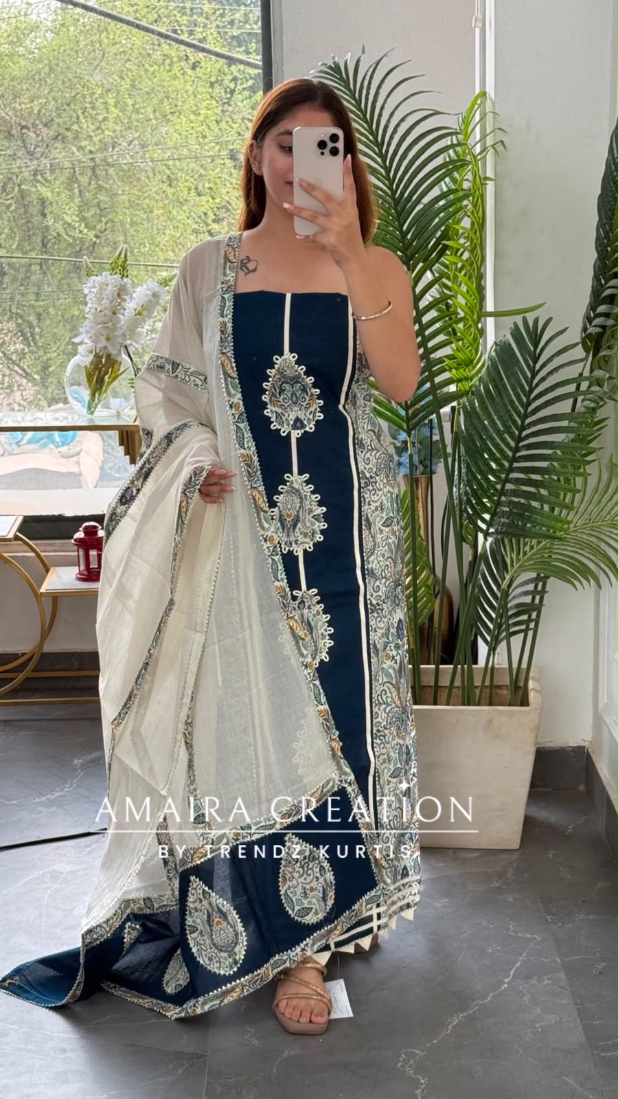 Premium Cotton Navy blue Colour Unstitched Suit With Beautiful Lace Detailing