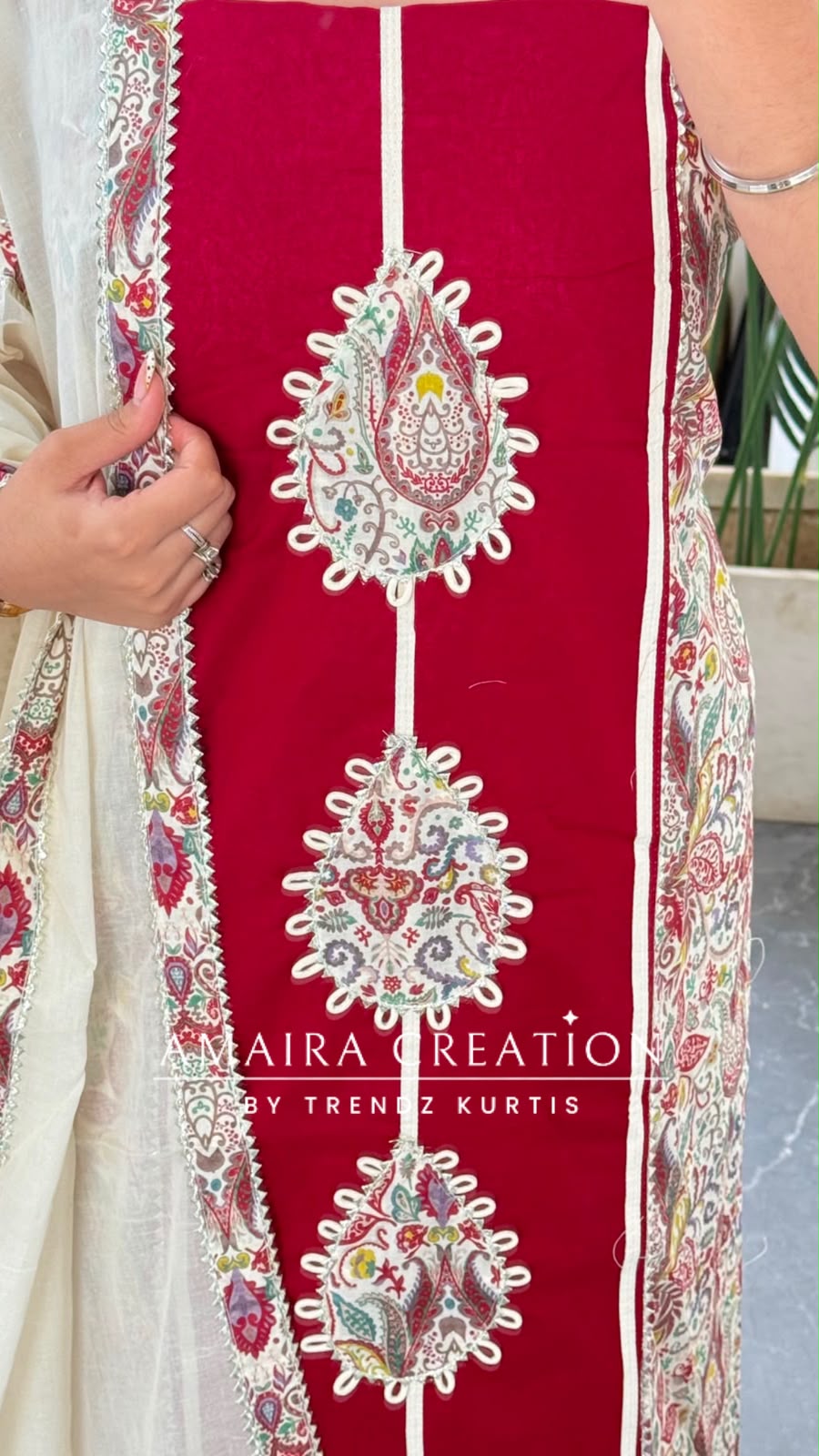 Premium Cotton Maroon Colour Unstitched Suit With Beautiful Lace Detailing