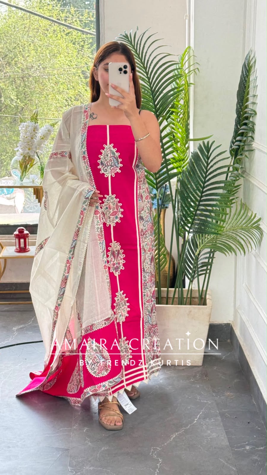 Premium Cotton Hot Pink Colour Unstitched Suit With Beautiful Lace Detailing