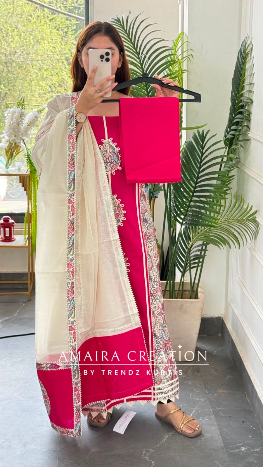 Premium Cotton Hot Pink Colour Unstitched Suit With Beautiful Lace Detailing