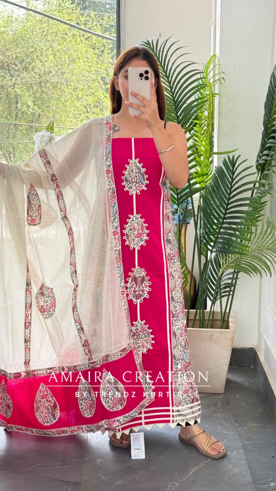 Premium Cotton Hot Pink Colour Unstitched Suit With Beautiful Lace Detailing