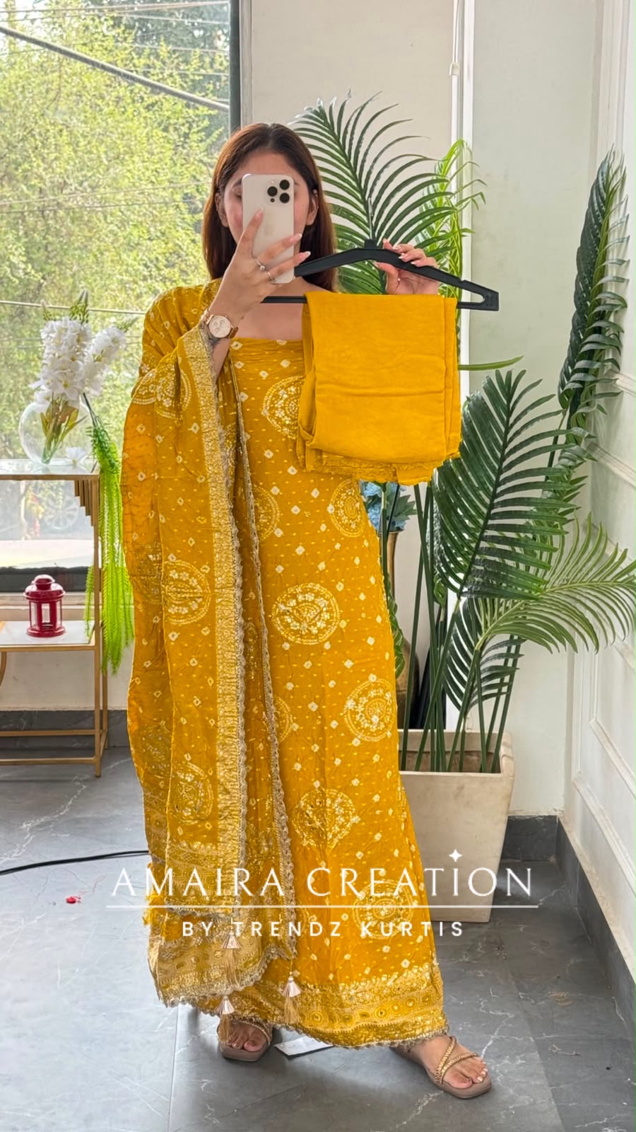 Premium Silk Bandhez Print Unstitched Suit With Banarasi Pattern Silk Dupatta