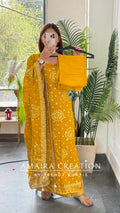 Premium Silk Bandhez Print Unstitched Suit With Banarasi Pattern Silk Dupatta