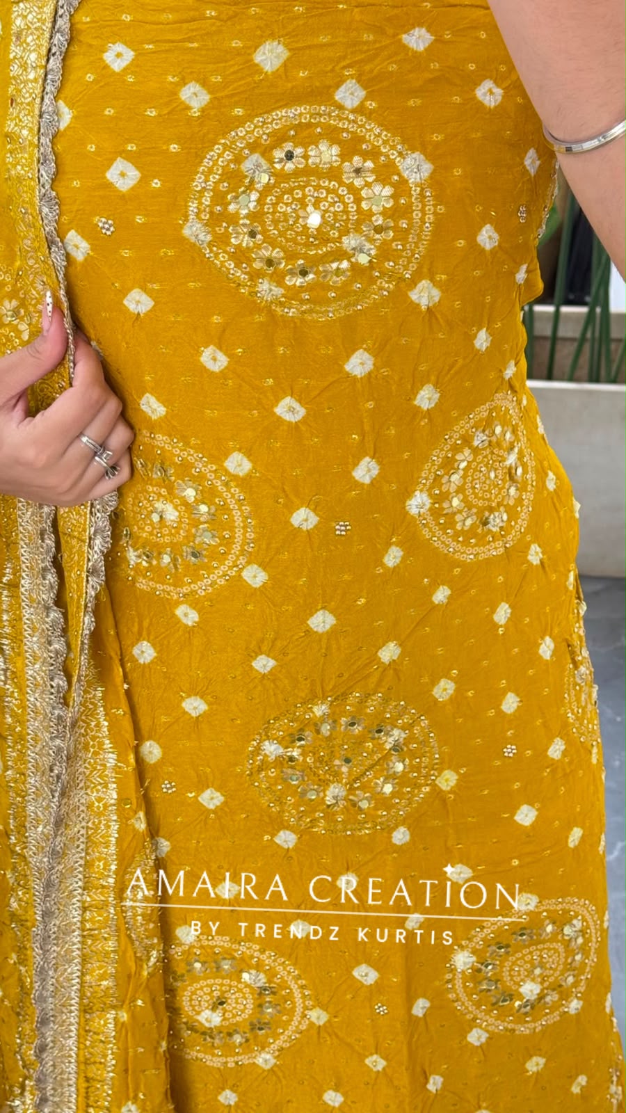 Premium Silk Bandhez Print Unstitched Suit With Banarasi Pattern Silk Dupatta
