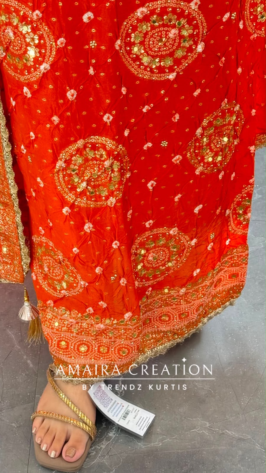 Premium Silk Bandhez Print Orange Colour Unstitched Suit With Banarasi Pattern Silk Dupatta