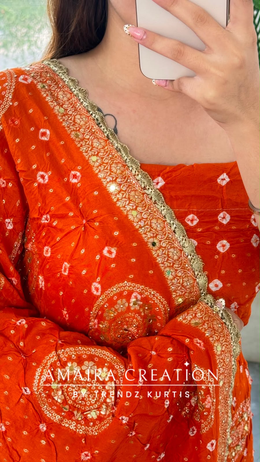 Premium Silk Bandhez Print Orange Colour Unstitched Suit With Banarasi Pattern Silk Dupatta