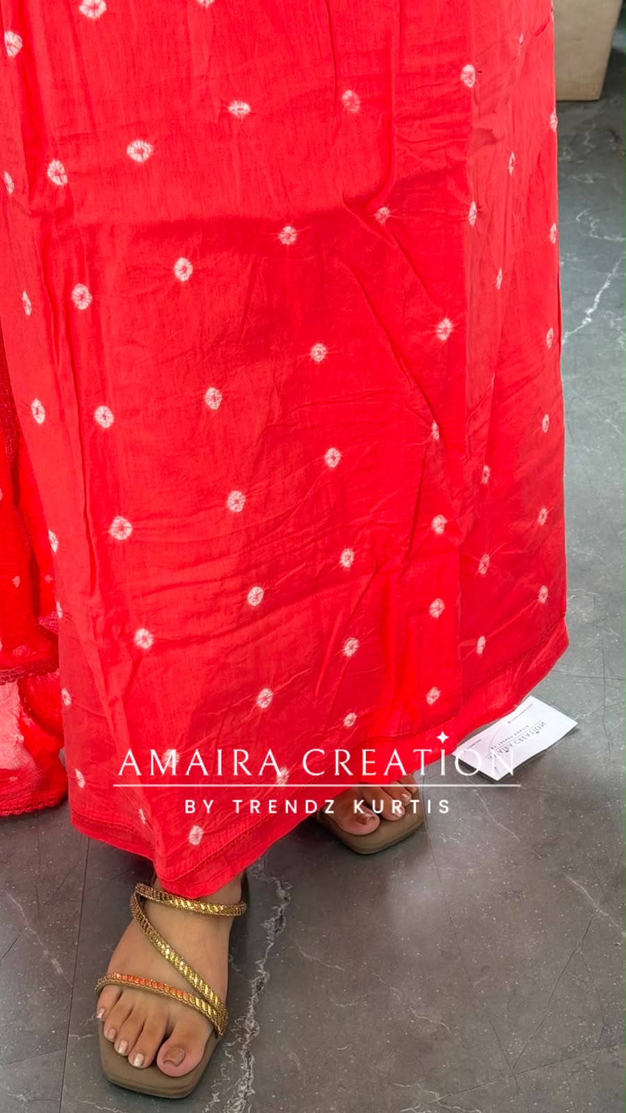 Premium Cotton Gajari Colour Bandhni Print Chikankari Detailing Unstitched Suit With Chiffon Dupatta