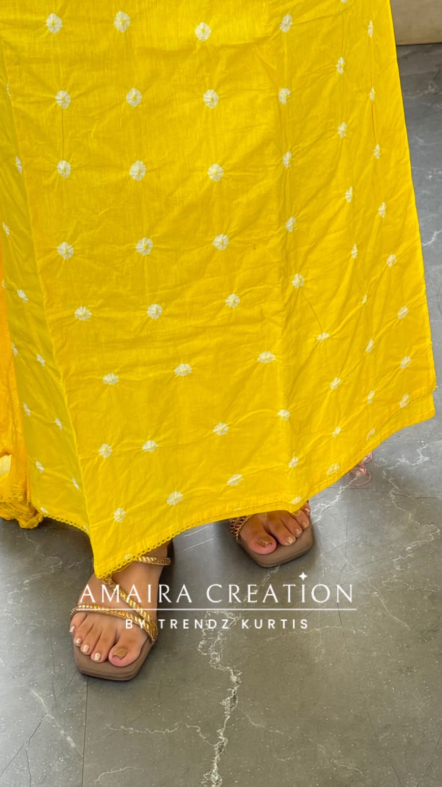 Premium Cotton Yellow Colour Bandhni Print Chikankari Detailing Unstitched Suit With Chiffon Dupatta