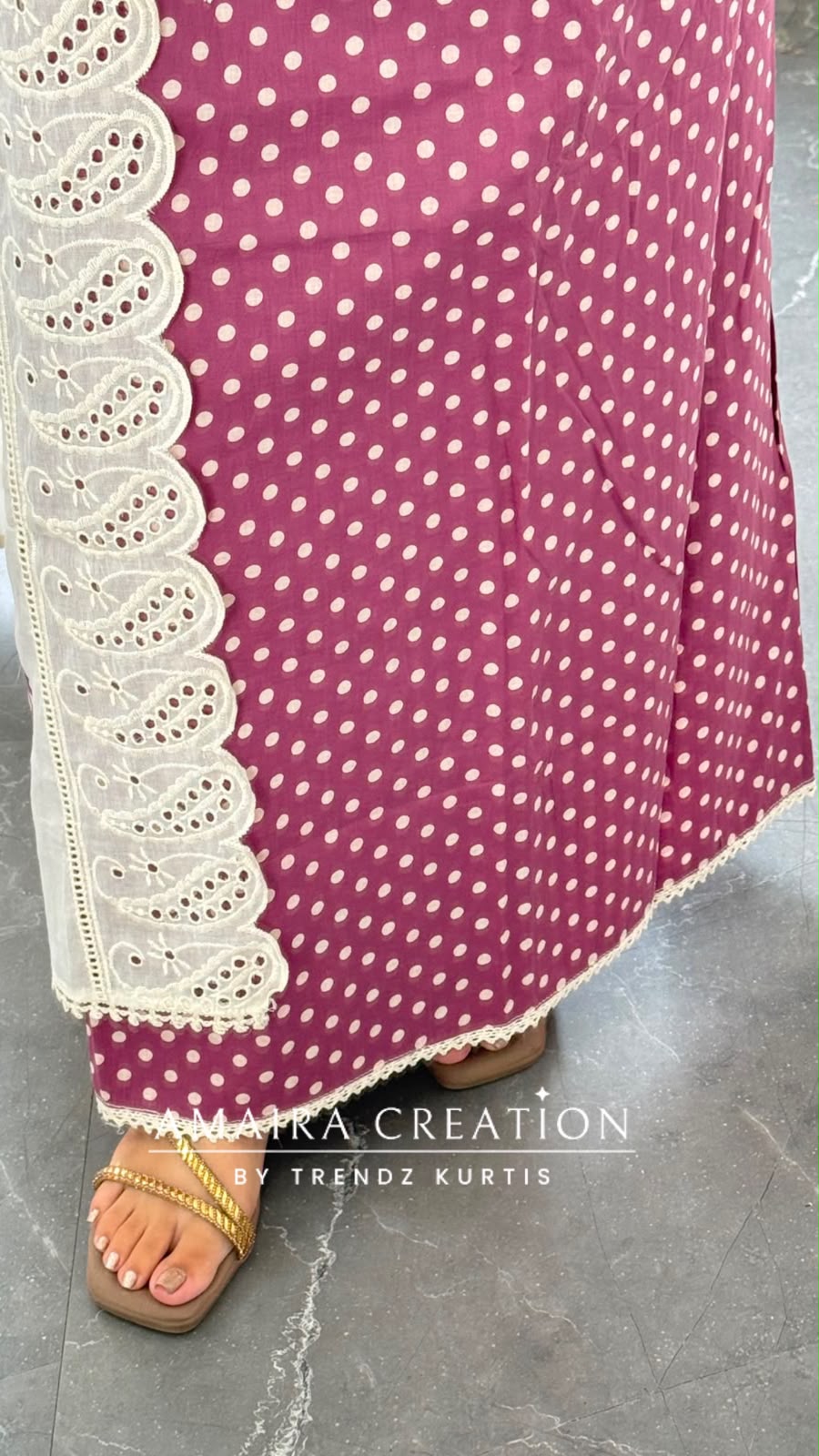 Premium Cotton Polka Dot Pattern Mauve Colour Unstitched Suit With Chikan Bottom N Chikan Dupatta