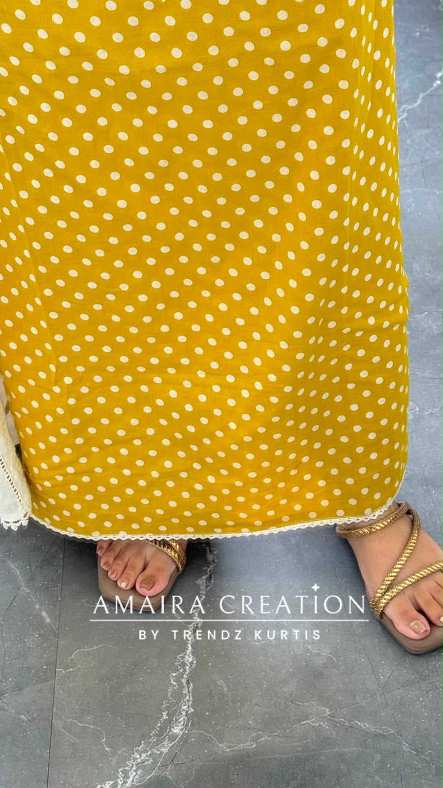 Premium Cotton Polka Dot Pattern Mustard Colour Unstitched Suit With Chikan Bottom N Chikan Dupatta