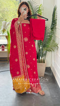 Premium Silk Magenta Colour Unstitched Suit With Beautiful Dual Shade Banarasi Silk Dupatta