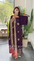 Premium Silk Purple Colour Unstitched Suit With Beautiful Dual Shade Banarasi Silk Dupatta